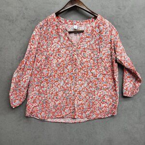 Old Navy The‎ Tunic Shirt Long Sleeve Blouse Red White Blue Floral Size XL